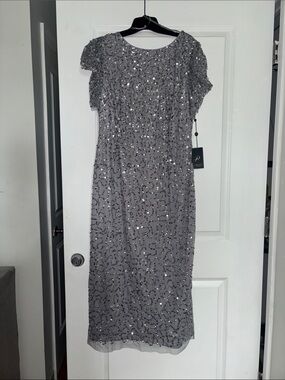 Adrianna Papell Silver-Gray Sequin Midi Dress